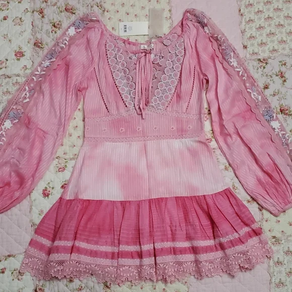 Loveshackfancy Chelie dress pink Zinnia embroidered fairy floral eyelet trims 4